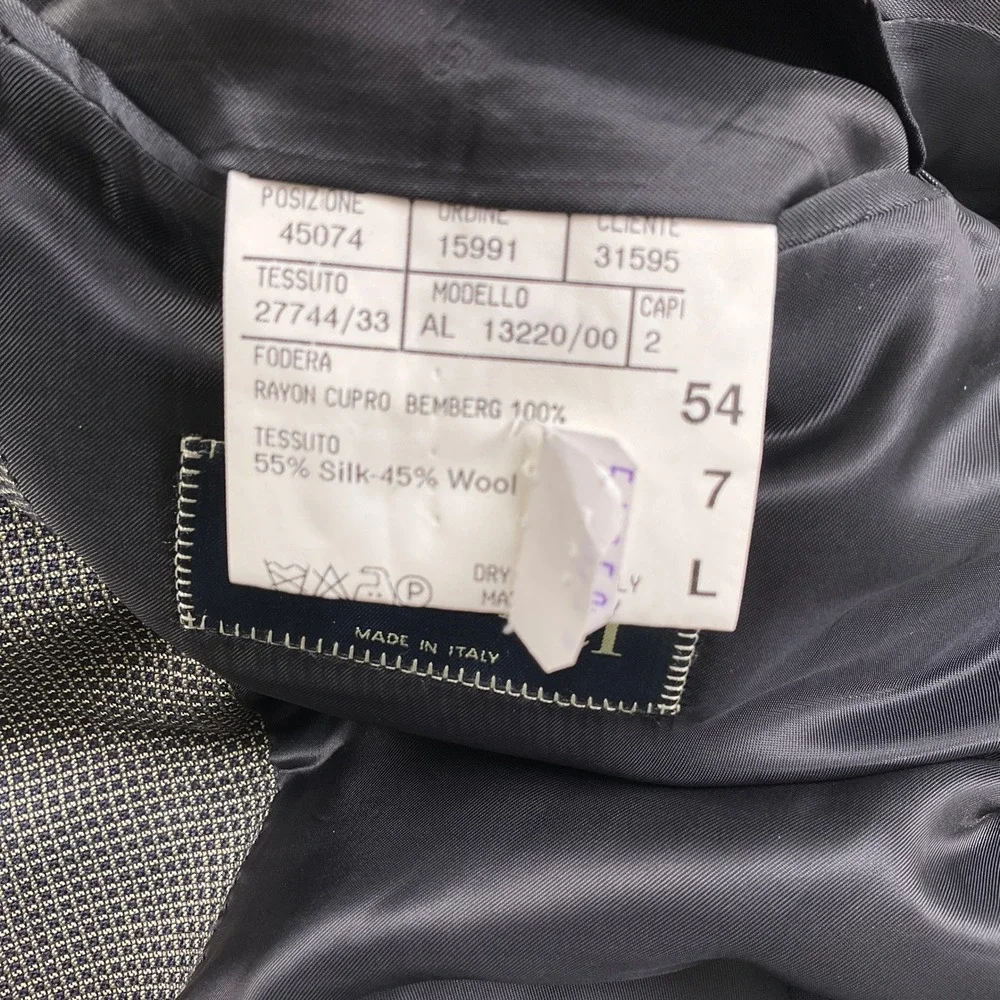 Canali Saks Fifth Avenue Blazer Mens 44L Black Beige Micro Square Silk Wool Coat